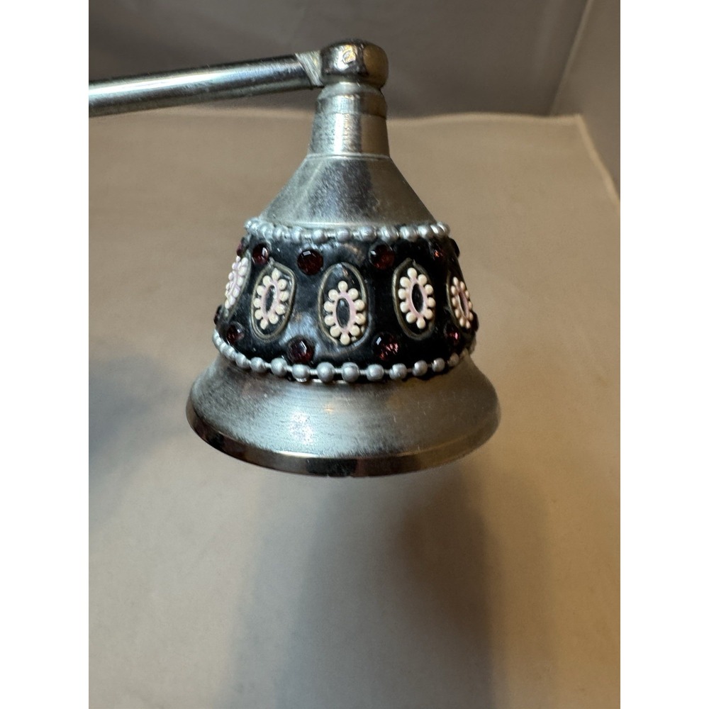Rhinestone Enameled Jeweled Pattern Candle Snuffer Black MCM 12.5 VTG‎ - Picture 4 of 7
